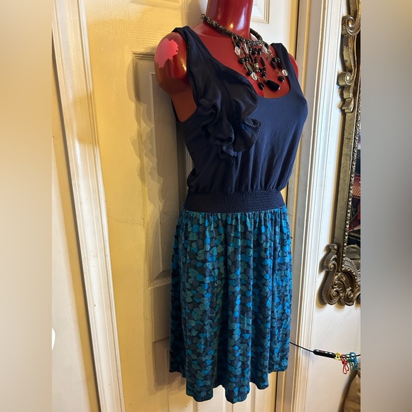 RARE Anthropologie Pendulum Dress RicRac Corsage Leaf Print Wiggle M Medium - Picture 3 of 8